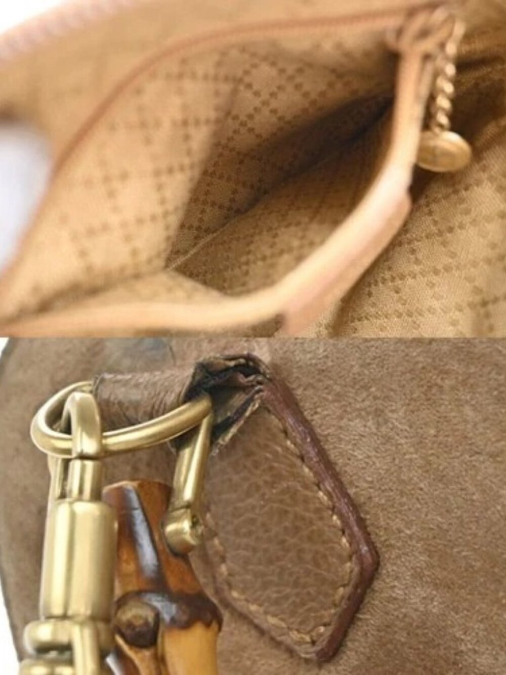 GUCCI Logo Bamboo 2Way Mini Shoulder Hand Bag Suede Leather Brown GHW 62EG353 - Picture 13 of 15